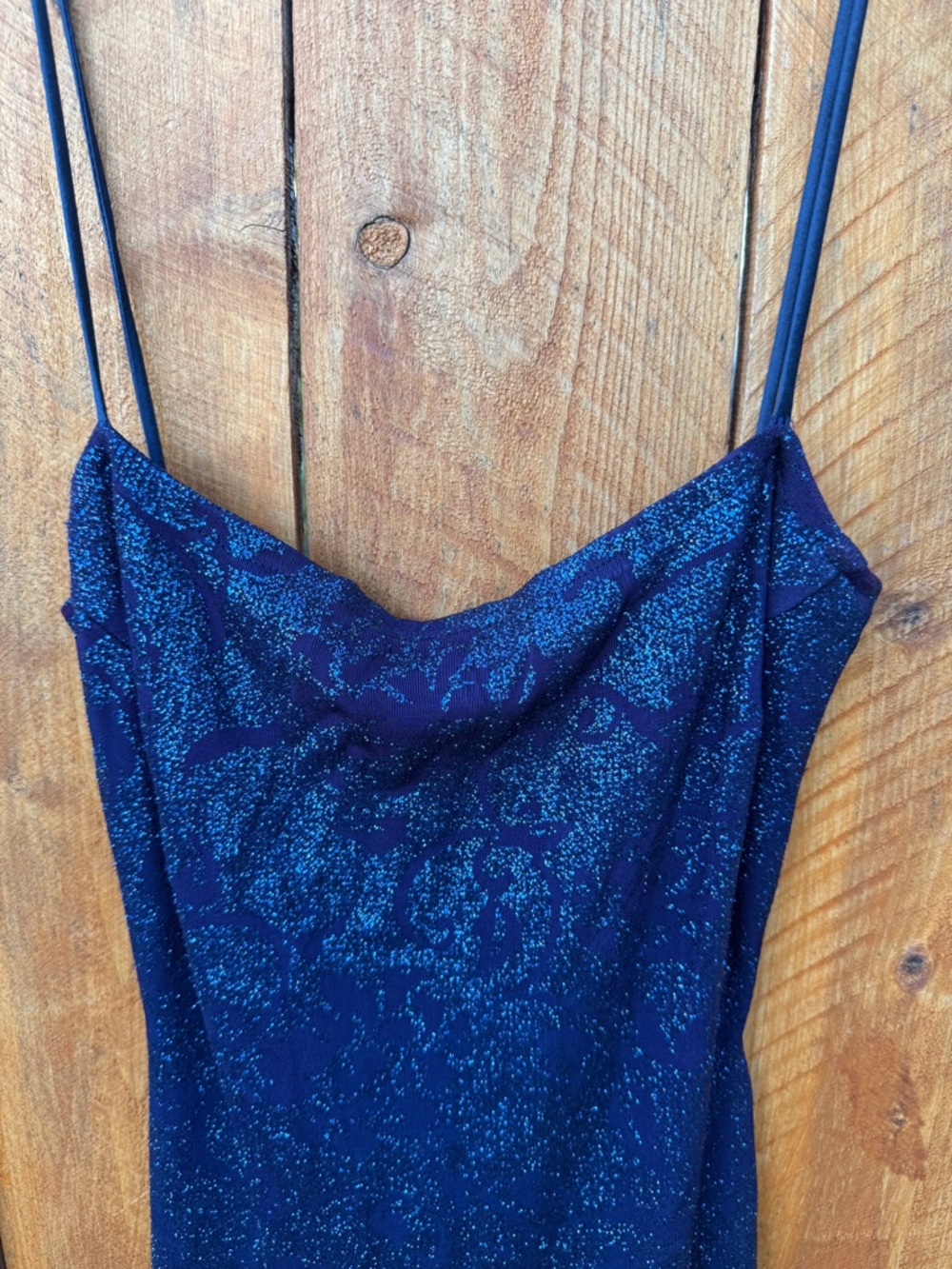 MASQUERADE Dark Blue Floral Sparkles Slit in Back Formal Evening Dress - M - Picture 5 of 17